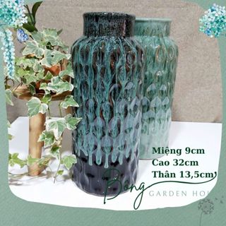 Bình hoa, Bình cắm hoa, Bình gốm Bát Tràng dáng trụ cao 32cm Bông Garden House cắm hoa, cắm tuyết mai