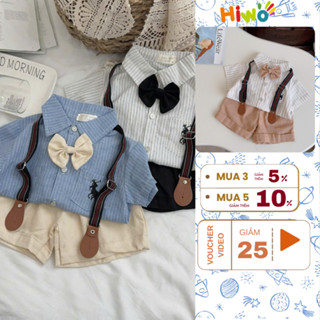 Bộ Sơ Mi Công Tử Phối Nơ Kèm Đai Cho Bé Trai Đi Học Đi Chơi (C0850)