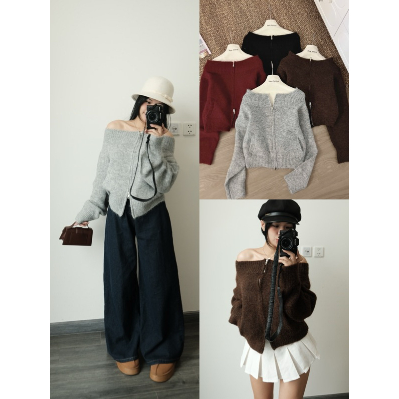  studioby25 | ÁO LEN XÙ KHOÁ ZIP TRỄ VAI CÓ TÚI HÀNG QC 