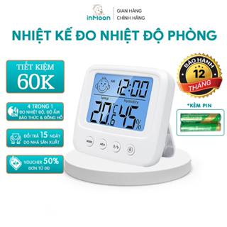 Nhiệt kế để phòng điện tử cho bé loại 4 trong 1 đo nhiệt độ, độ ẩm và xem giờ đa năng, tiện dụng - inMoon
