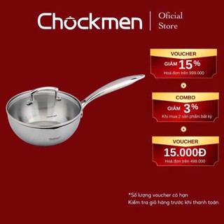 Quánh CHOCKMEN Inox 18/10 Cao Cấp Size 16CM Nắp Kính Quánh Bột Nồi Chiên Rán Ngập Dầu Dùng Mọi Loại Bếp