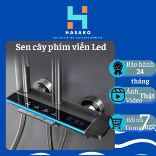 Sen cây bàn phím Hasako hiển thị viền led hiện đại, sen cây củ đồng 4 chế độ, sen tắm đứng dạng bàn phím viền led thôn