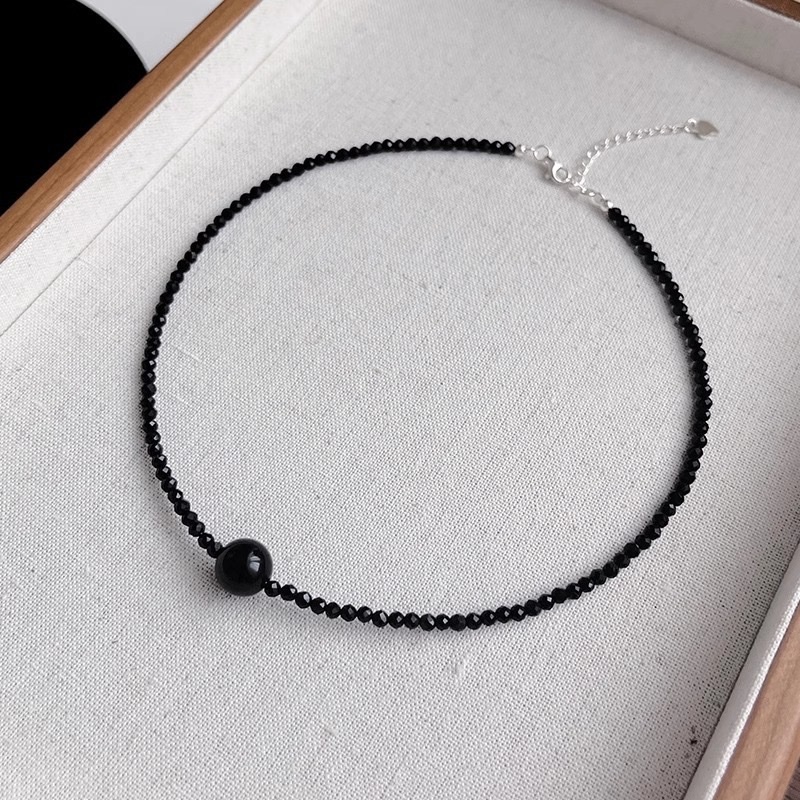 Vòng cổ pha lê đen phối hạt ngọc trai nhân tạo PL6