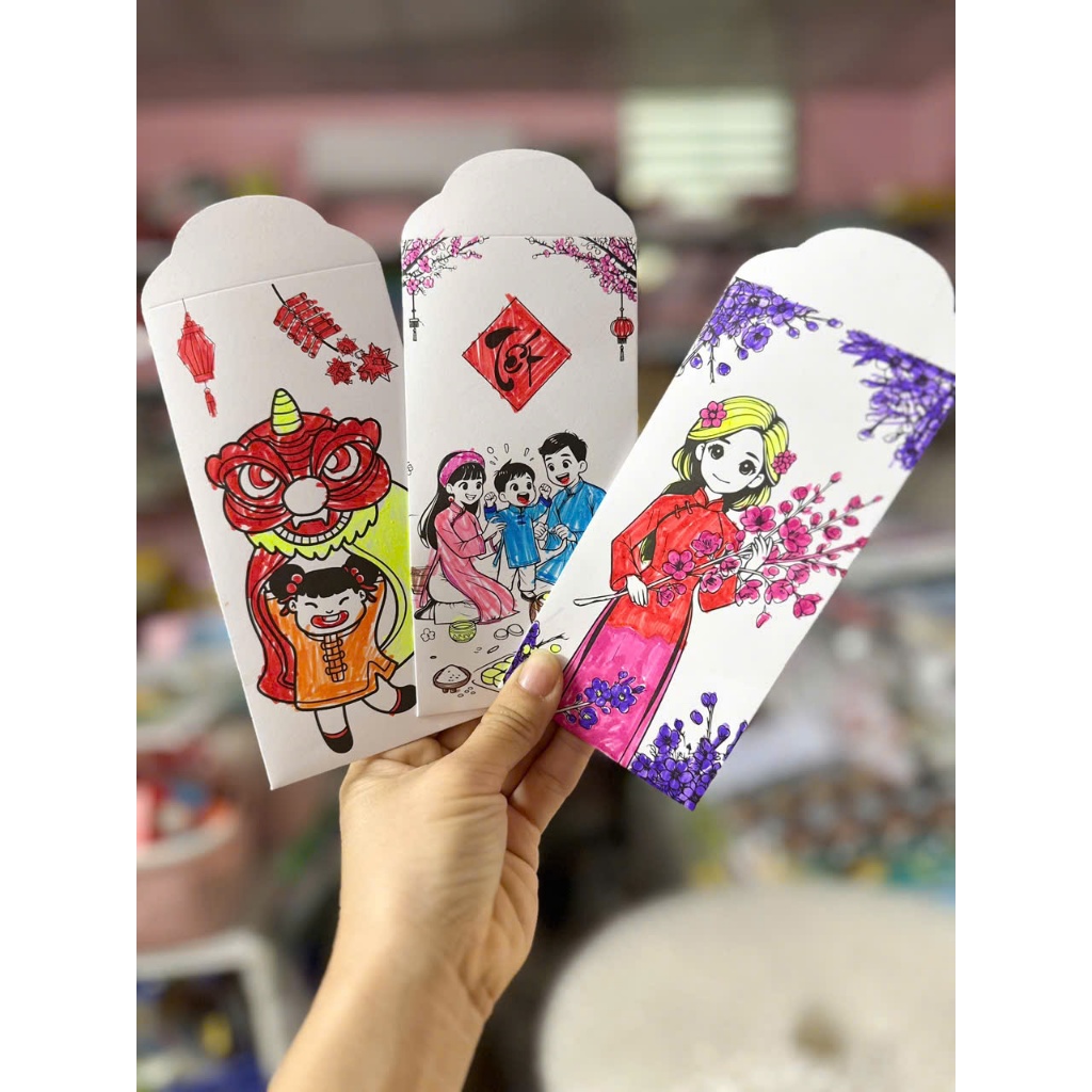 10 Bao lì xì trắng tô màu tết - cho trẻ hoạt động tết