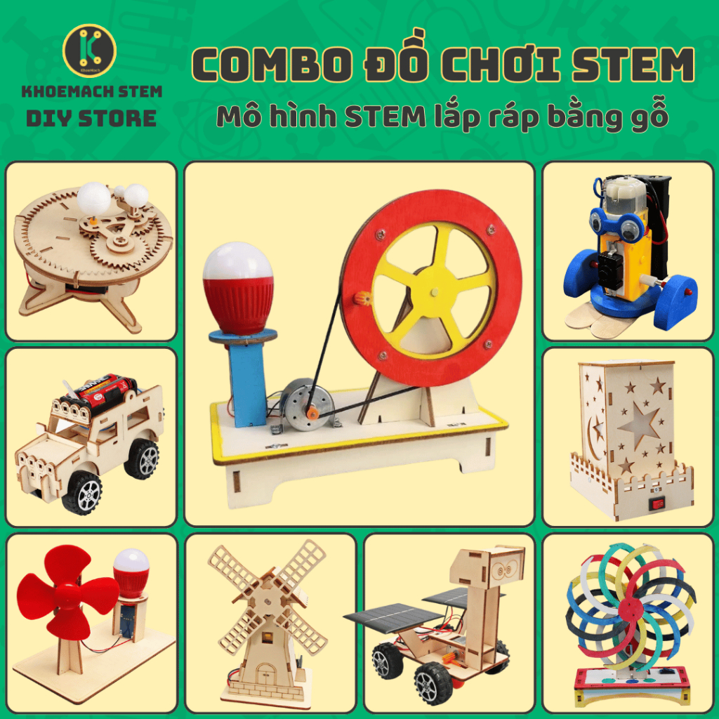 Combo Đồ Chơi STEM Lắp Ráp Mô Hình DIY Ôtô, Thuyền, Xe Đua, Máy Bay, Máy Phát Điện, Pin Trái Cây