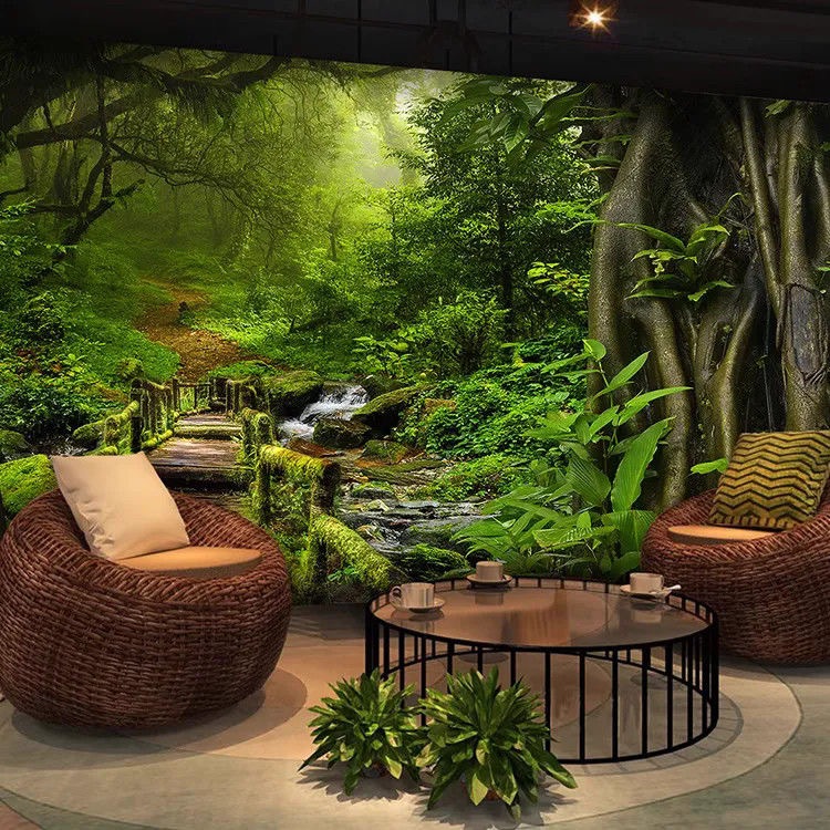 3dLandscape painting wall sticker nature green forest mural background