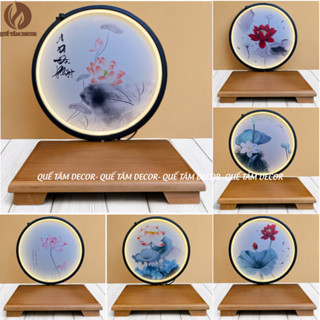 Kệ Gỗ Đèn Led Hào Quang  Có Tranh Trúc Chỉ Dùng Để Trang Trí Tiểu Cảnh , Tượng Phật , Bonsai - Quế Tâm Decor