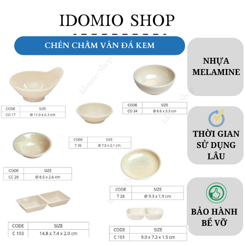 Chén Chấm Nhựa Melamine Vân Đá Kem Nhiều Size