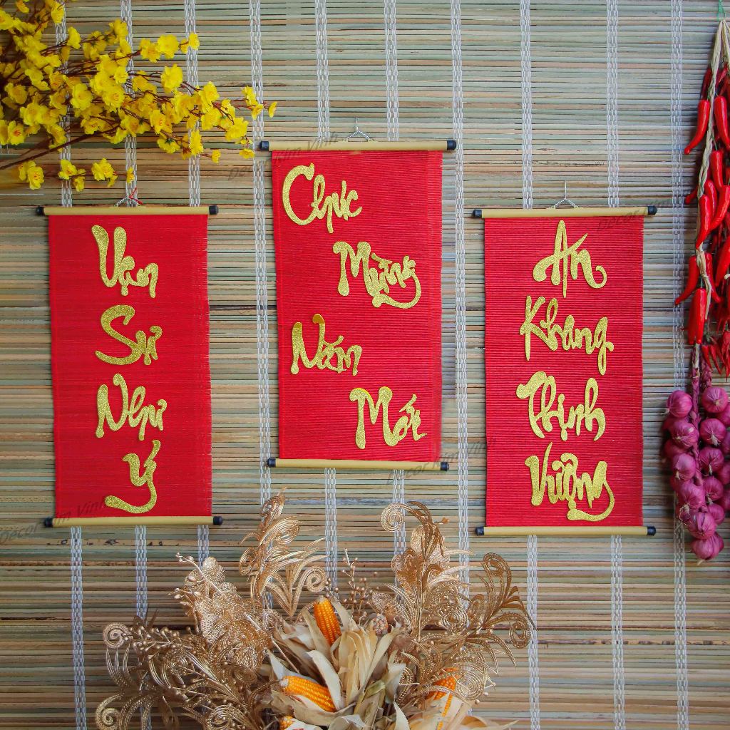 Mành Tre Treo Tết Đỏ MT15 Decor Trang Trí Tết