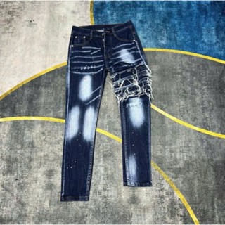 Quần bò jean nam Xanh 4 cúc khuyết tật phối vẩy sơn thêu xù DSQ cao cấp thời trang trẻ trung sang trọng