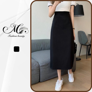 Chân váy công sở dáng dài midi lưng thun chữ A xẻ tà sau vải umi hàn cao cấp co giãn 4 chiều