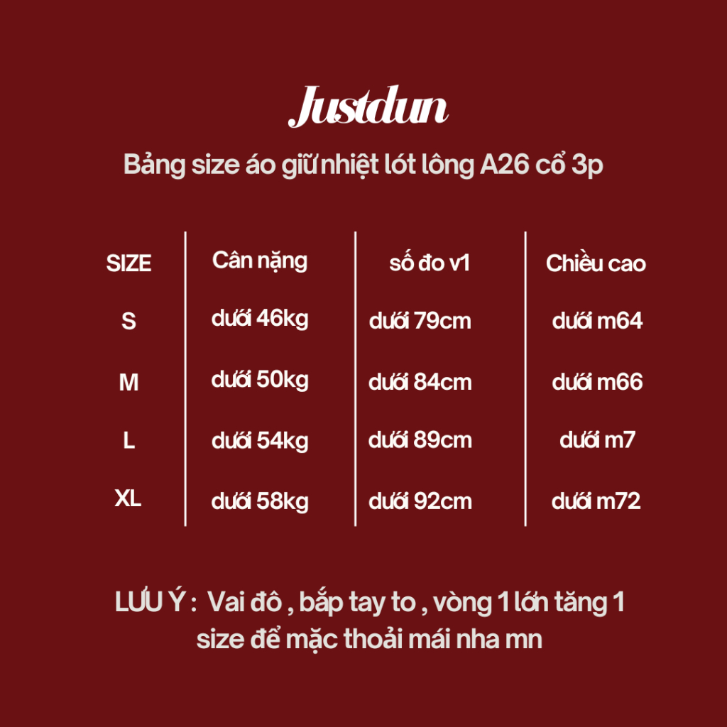 [LÓT LÔNG] Áo cổ 3p dài tay giữ nhiệt chất zip giữ ấm tốt Justdun A26 | BigBuy360 - bigbuy360.vn