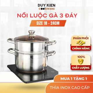 [HÀNG XỊN] Nồi Inox 3 Đáy Bếp Từ Nấu Canh, Luộc Gà Size 18/20/24CM Kèm Nắp Vung Kính Cường Lực Màu Trà Sang Trọng