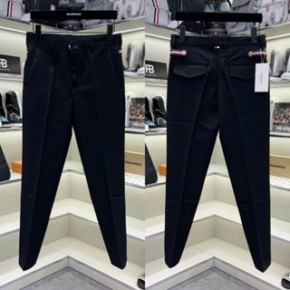 Quần tây âu nam TB slimfit vải chéo 79 đen trơn phối sọc xanh đỏ cúc vàng sau mông túi nắp boy phố QA47P