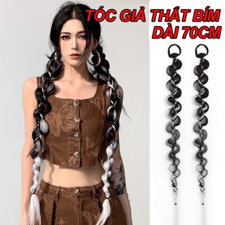 Tóc giả thắt bím dài light xám khói 70cm, tóc tết giả thắt bính 70cm chơi tết cho nữ