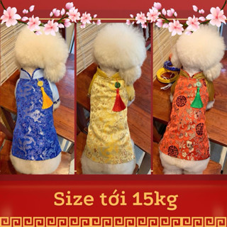 Áo dài Tết phối gấm cho chó mèo phối ngọc bội sang trọng Sâu Petshop