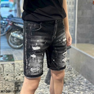 Quần short jean nam đen co giãn tốt chất bò mẫu mới in họa tiết cao cấp