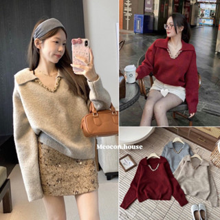 [ SẴN/ HÀNG QC] Áo len dệt kim cổ V đính KIM SA cổ bẻ polo hàng QC