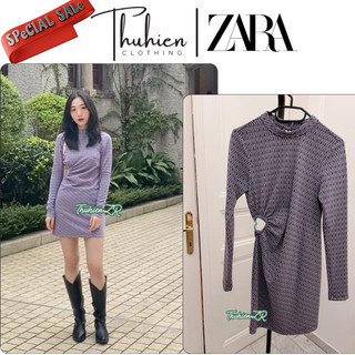 (Chính hãng XS S)Váy mini ZARA 8822/327/629 dài tay màu tím hoạ tiết cutout lưng(kèm ảnh thật)