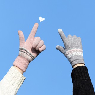 Găng tay mùa đông HUMI bao tay nữ giữ ấm thiết kế cute chất len dày dặn co giãn cảm ứng màn hình