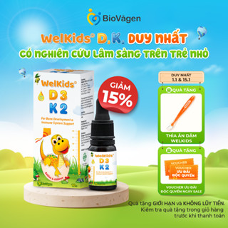 WelKids D3K2 tinh khiết bổ sung vitamin D3 K2 MK7 tan trong dầu olive hữu cơ tăng chiều cao cho bé dung tích 10ml