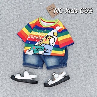 Bộ cộc Quần Jean áo cotton cá sấu in động vật siêu dễ thương, phối quần Jean mềm mịn hình in xịn xò cho bé trai