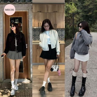 Áo khoác bomber nỉ bông cúc bấm Mecixi dạ ép dáng ngắn croptop nữ thu đông T016 Giấy HDSD