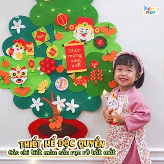  Cây quất Tết 2025 cao 1m và Cây thông Noel treo tường bằng vải dạ vải nỉ trang trí Giáng sinh  tặng kèm đèn led 3 mét  