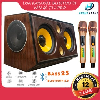 Loa Bluetooth Karaoke vân gỗ F11 Pro, công suất 600W, Bass sup 25 cm,kèm 2 micro, 8 đường tiếng.
