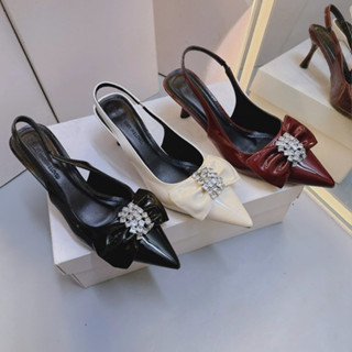  Giày cao gót nữ bít mũi da bóng Chị đẹp store giày cao gót da bóng đính nơ 7 phân mã U113 