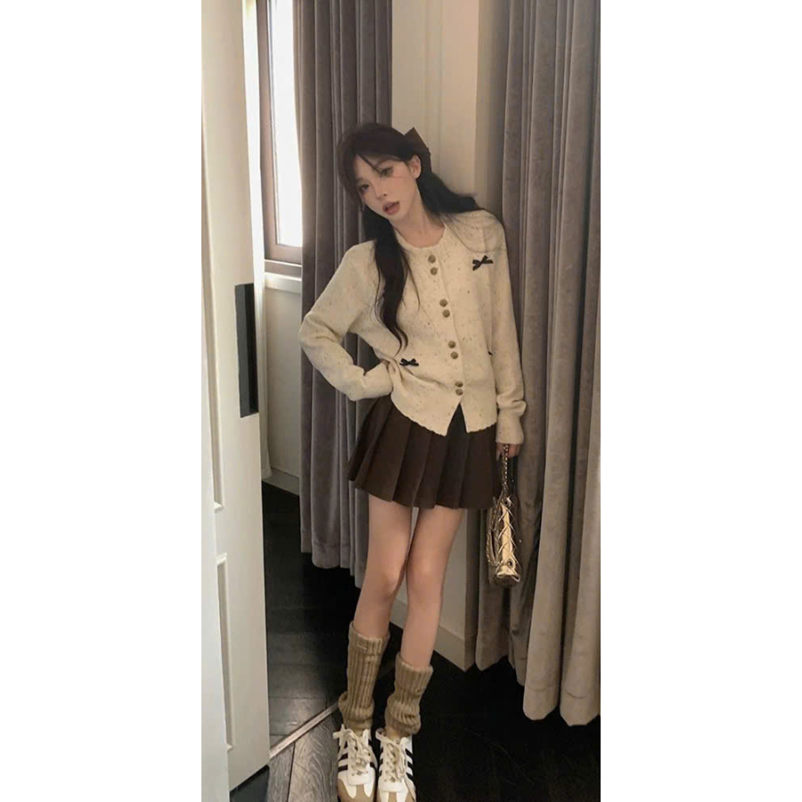 Áo cardigan cách điệu xám tiêu Yummy đính nơ, Áo cardigan dáng ngắn phong cách ngọt ngào tiểu thư | BigBuy360 - bigbuy360.vn