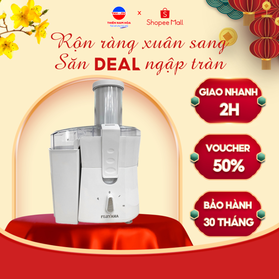 MÁY ÉP TRÁI CÂY FUJIYAMA JE900 - 1.5L - 500W - Cối thuỷ tinh - 2 tốc độ - Hàng chính hãng - BH 30th