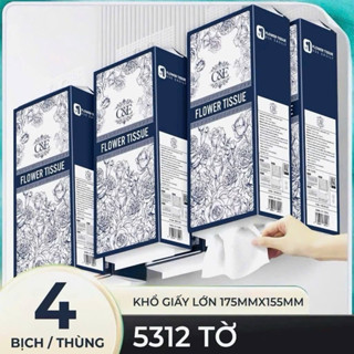 Giấy Rút Treo Tường 5312 Tờ 4 Lớp C&E FLOWER TISSUE Cao Cấp, Thùng 4 Túi Giấy Vệ Sinh Đa Năng Tặng Móc Treo