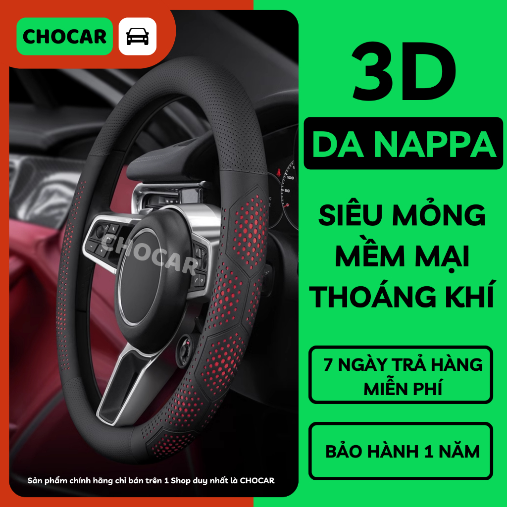  Bọc Vô Lăng Ô Tô 3D Da Nappa Cao Cấp CHOCAR; Siêu Mỏng Và Thoáng Khí; Tròn Và D-Cut Cho Mọi Dòng Xe 