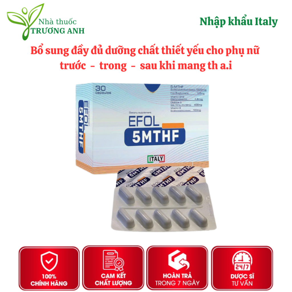 {Nhập khẩu Ý} EFOL 5MTHF. Hỗ trợ bổ sung 5-MTHF và vitamin cho phụ nữ trước - trong - sau mang bầu. 