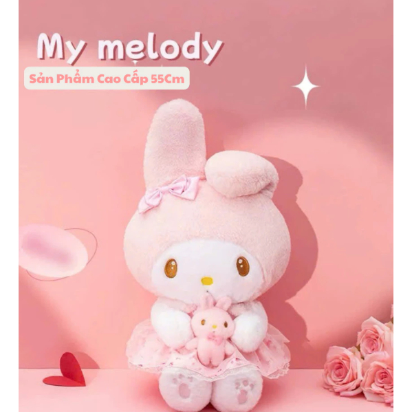 Gấu Bông Kuromi Melody Ôm Gấu, Thú Nhồi Bông Kuromi My Melody