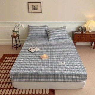 Bộ ga gối 3 món MUJI Cotton sợi tre cao cấp  phong cách kẻ caro Hàn quốc màu sắc trẻ trung 