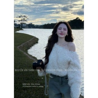 Áo trễ vai lông dáng ngắn crt  mặc cực sang choảnh