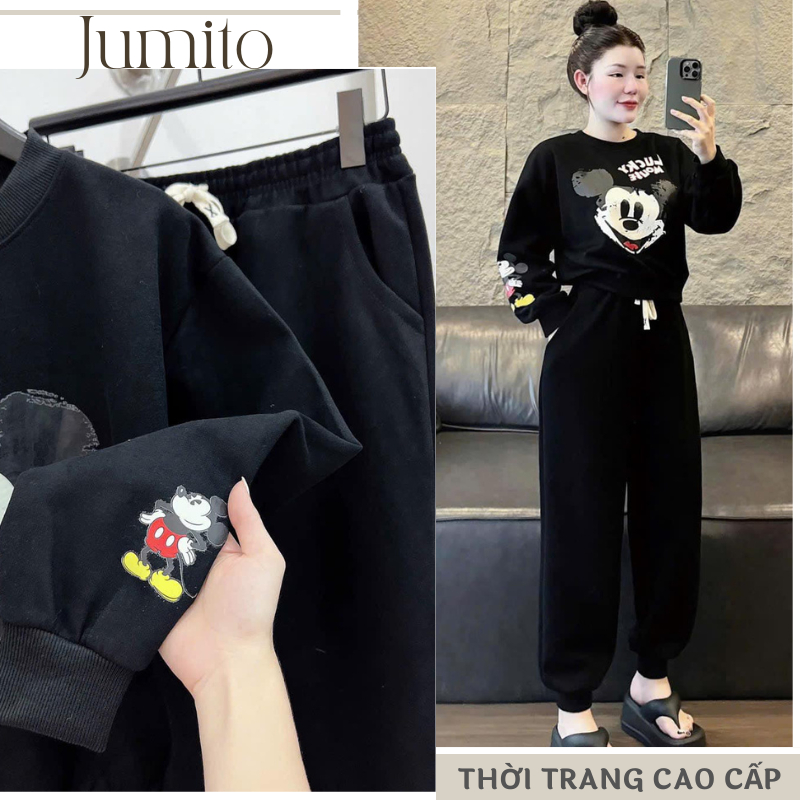 Bộ mặc nhà nữ thu đông nữ chất nỉ cao cấp jumito, bộ nỉ cao cấp mặc nhà thoải mái, họa tiết mickey d