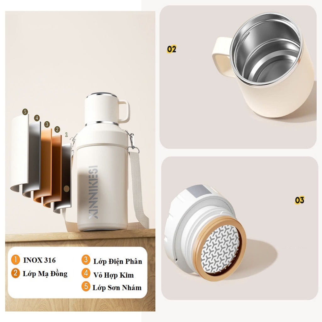 Bình Giữ Nhiệt 1500ml Chất Liệu INOX 316 Giữ Nhiệt 24H Thiết Kế Tay Cầm Dây Đẹo Tiện Lợi - NENON | BigBuy360 - bigbuy360.vn