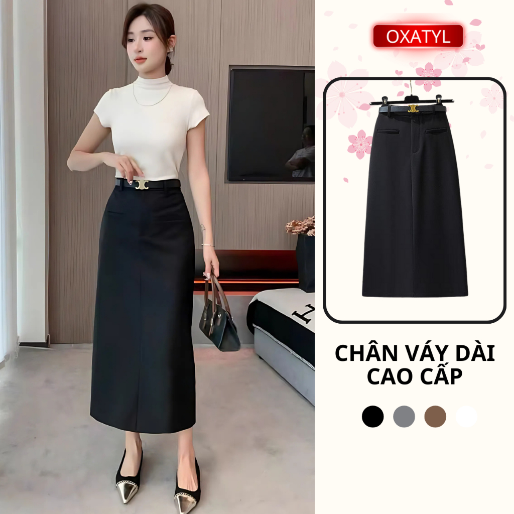Chân váy xuông ép mùng cao cấp dài 80cm Oxatyl V56 Chân váy công sở dáng dài thanh lịch | BigBuy360 - bigbuy360.vn
