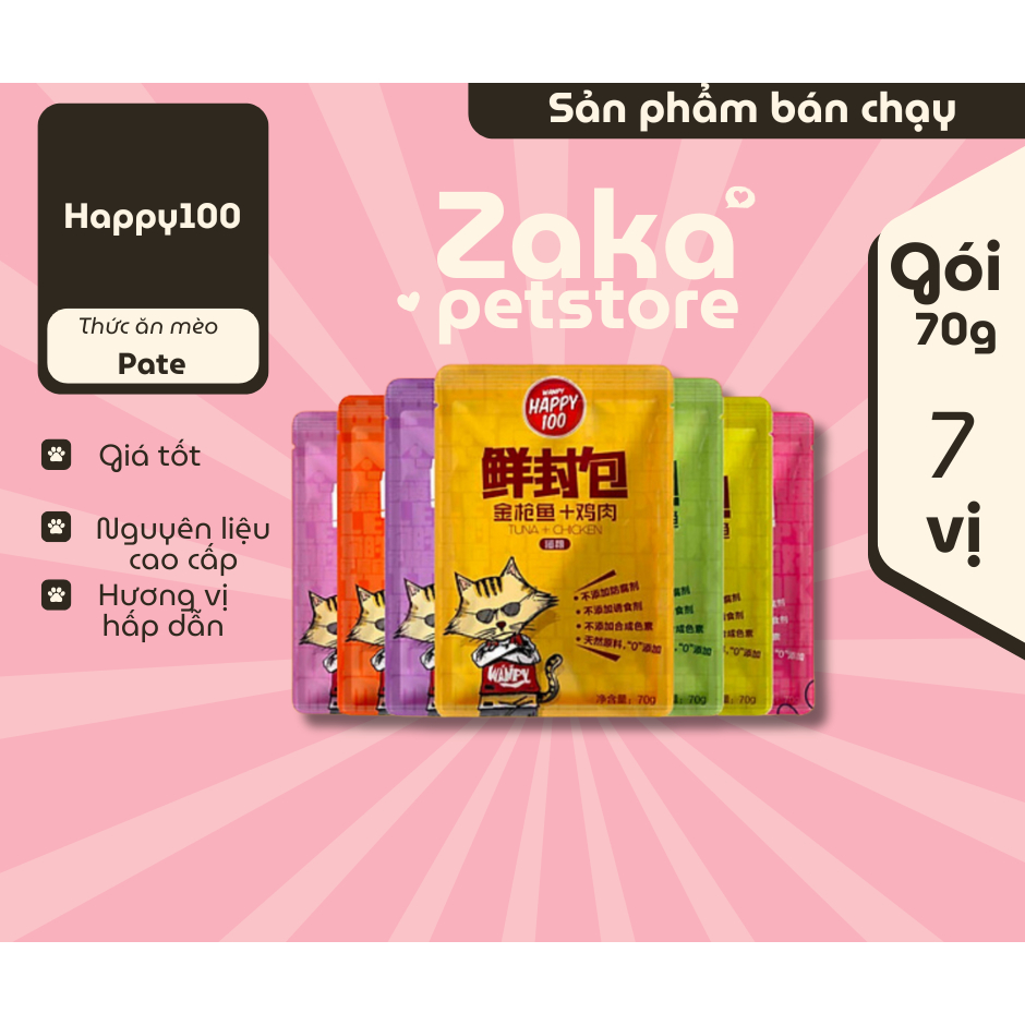Pate mèo Happy100 70g (Mua nhiều rẻ hơn)