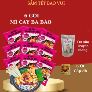 COMBO 6 gói mì cay BA BÁO cốt pha sẵn nấu tại nhà , vị  tại quán KÈM ớt độ , 1 SET TRÀ SỮA
