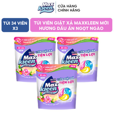 Combo 3 Túi Viên Giặt Xả MaxKleen Hương Dấu Ấn Ngọt Ngào (34 viên/Túi) - Live Hannah Olala