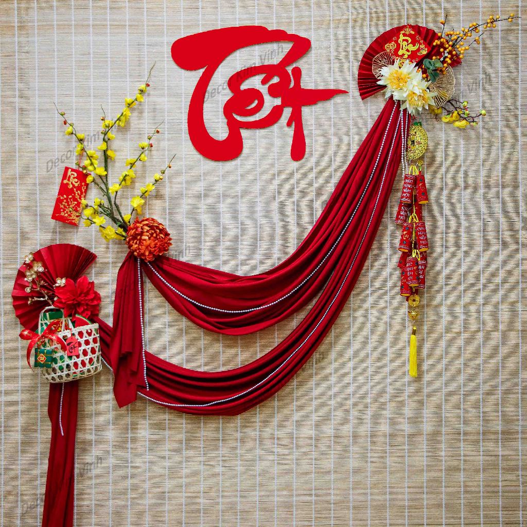 Set Quạt Kèm Phụ Kiện Trang Trí Tết Mừng Năm Mới Decor Tết SET05