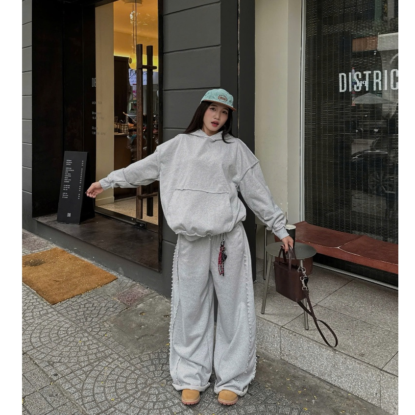 BadChoices | Quần dài suông NỈ chân cua Distressed phối rách StreetStyle | BigBuy360 - bigbuy360.vn