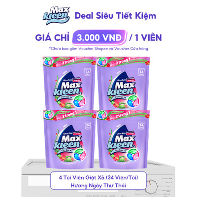 [Live New] Combo 4 Túi Viên Giặt Xả MaxKleen Hương Ngày Thư Thái / Nước Hoa Huyền Diệu (34 viên/túi)