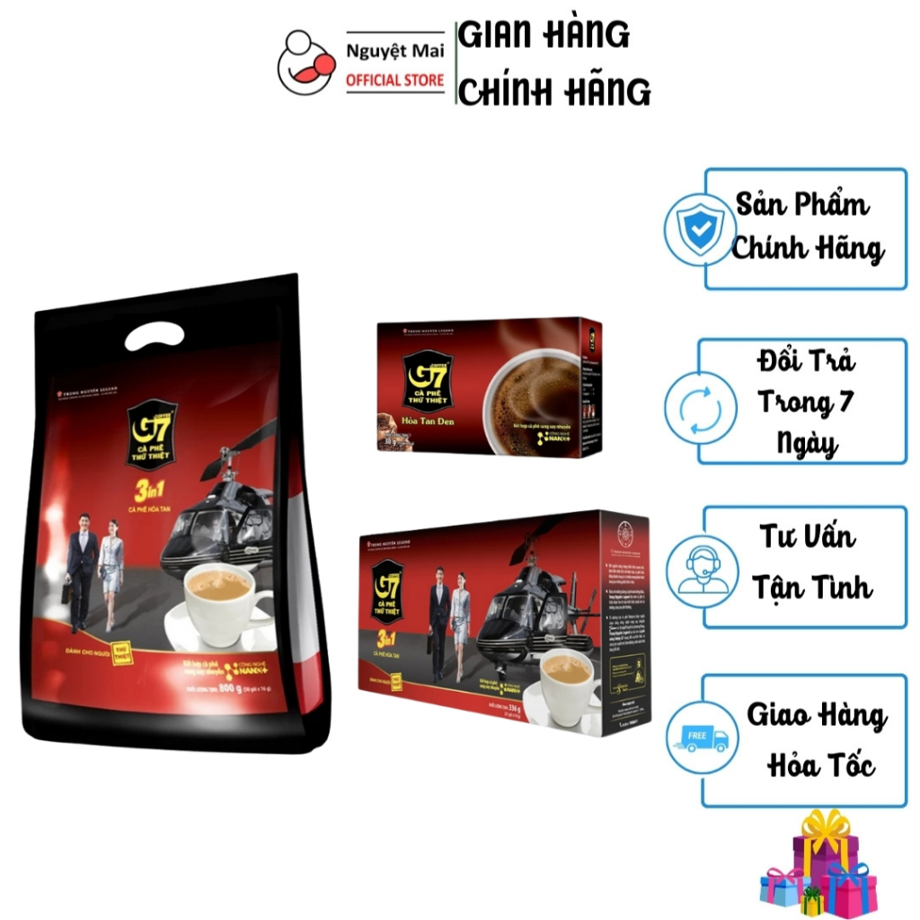 Cà phê G7 hòa tan đen gói 30g/ hòa tan 3in1 336g/ cà phê sữa hòa tan 3in1 gói 800g