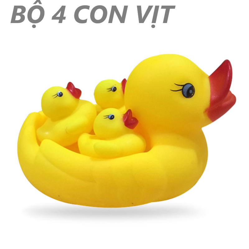 Bộ 4 con vịt đồ chơi trẻ em Đồ chơi 4 vịt thả bồn tắm ( 1 vịt mẹ và 3 vịt con)
