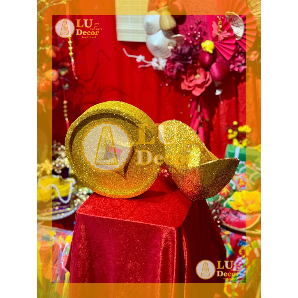 Đồng tiền vàng, thỏi vàng, đĩnh vàng xốp phủ nhũ kim tuyến trang trí Tết và làm mẹt treo tường l LU 